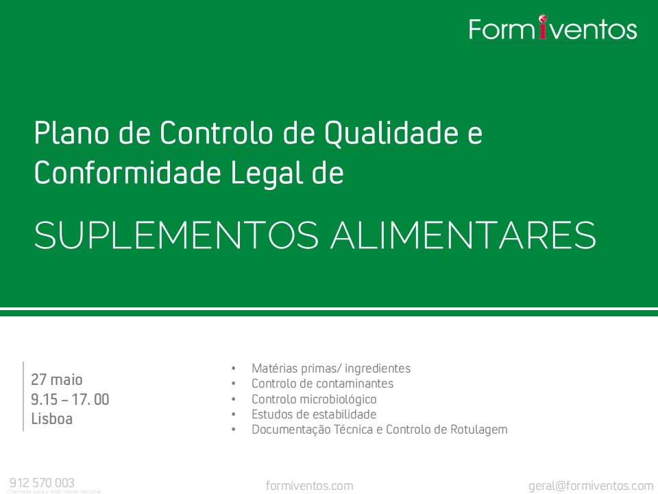 CONTROLO QUALIDADE SUPLEMENTOS ALIMENTARES