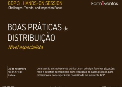 GDP 3 HANDS-ON SESSION. BOAS PRÁTICAS DE DISTRIBUIÇÃO DE MEDICAMENTOS . Nível especialista