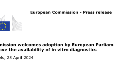 Commission welcomes adoption by European Parliament of measures to improve the availability of in vitro diagnostics