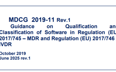 Update MDCG 2019-11 rev.1 – Qualification and classification of software – Regulation (EU) 2017/745 and Regulation (EU) 2017/746 (June 2025)