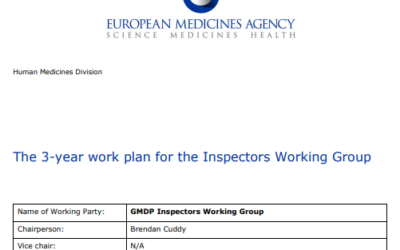 New EMA GMP Guidelines in the next three Years : The 3-year work plan for the Inspectors Working Group