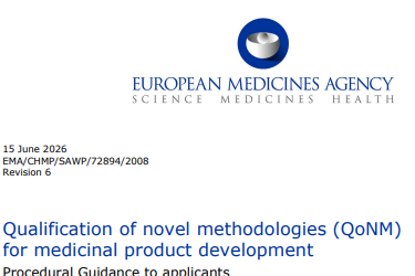 Qualification of novel methodologies (QoNM) for medicinal product development . Procedural Guidance to applicants